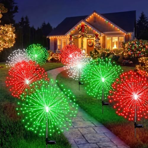 Tujoe 6 Pcs Christmas in July Solar Firework Stake Lights 180 LED 8 Modes by Tujoe