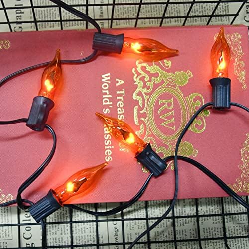 Fall Halloween Decorations Indoor Outdoor - Orange Flickering Flame String Lights Orange Halloween Lights, 12.8Ft C18 Retro Twinkle Flame String Lights with 10+2Pcs C18 Flame Light Bulbs (E12 Base) - Image 2