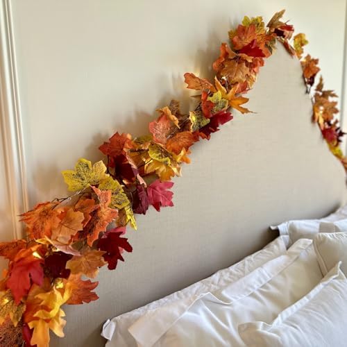 CQURE 12 Pack Fall Leaf Garland, 5.9Ft Artificial Maple Leaf Garland Fall Leaves Autumn Hanging Vines Maple Leaves Thanksgiving Decor for Home Wedding Fireplace Party - Image 6