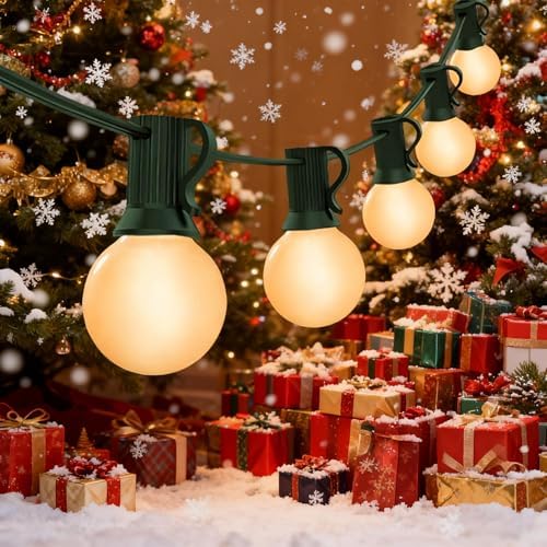 G40 Frosted White Christmas Lights Outdoor 25Ft Globe Christmas Decorations Lights with 27 Frosted White Bulbs, Hanging Globe Outdoor String Lights for Xmas Tree Wedding Backyard Party, Green Wire by Goothy