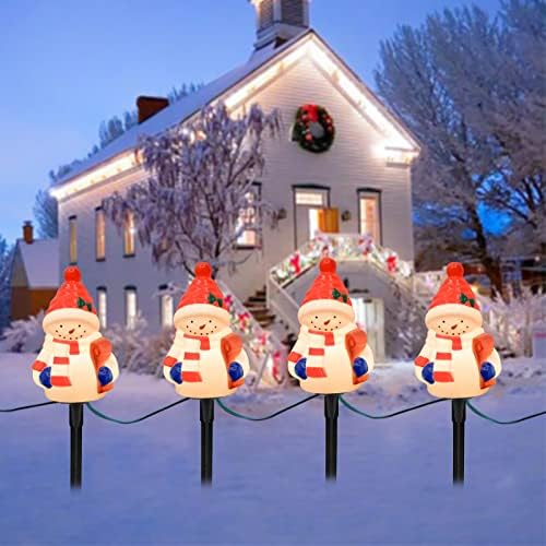 Christmas Snowman Pathway Stakes Lights 7Ft C7 Outdoor Landscape String Light with 4 Snowman Driveway Markers(E12 Base 5w) for Patio Yard Garden Lawn Decoration 1 Pack, White by Abeja