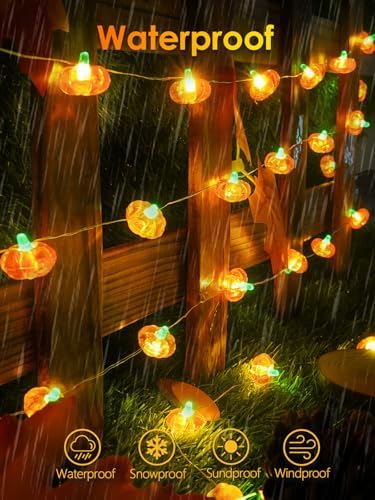 2 Pack 30LED Pumpkin Fall Decorations String Lights Battery Operated Remote - Image 6