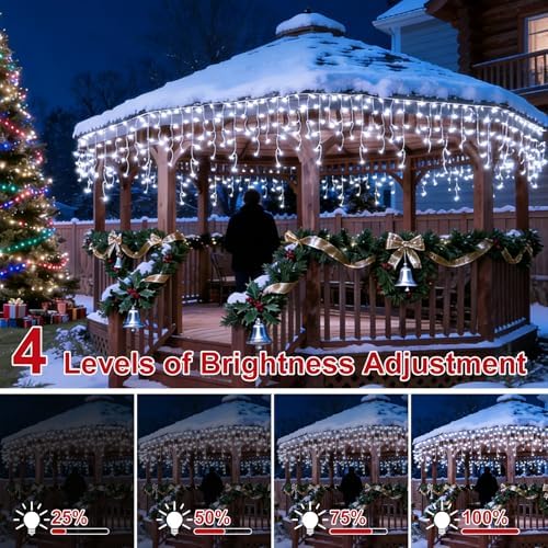 624 LED White Icicle Christmas Lights, 58.8FT, Remote, Timer, 8 Modes - Image 3