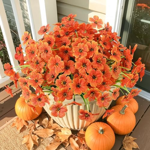 6 Bundles Artificial Mums Flowers for Outdoors, UV Resistant Fall Flowers by MACTING
