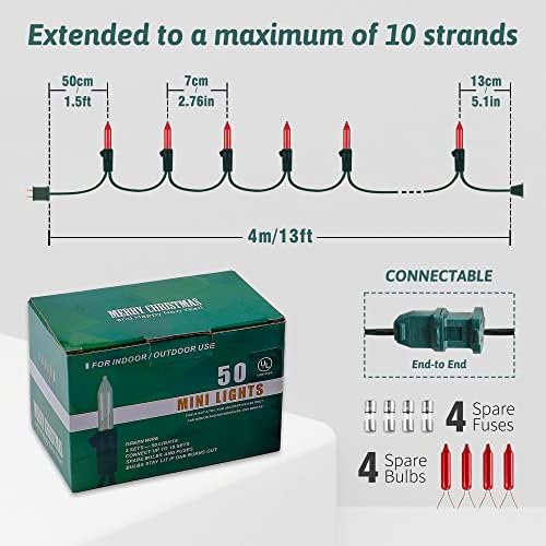 woohaha Red Christmas Mini String Lights, 2 Pack 50 Count 13FT Green Wire - Image 4