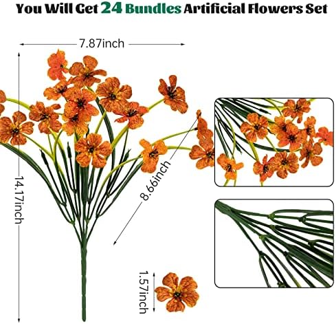 24 Pcs Artificial Flowers for Outdoor, Plastic Fake Flowers Decor, Orange - Image 2
