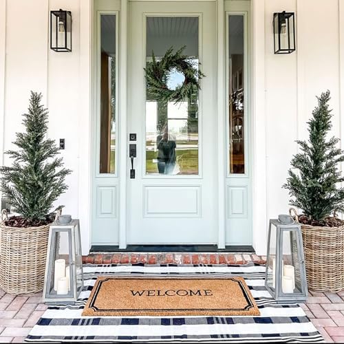 Fall Décor Plaid Rug, 3' x 5' Black&White Check Indoor/Outdoor Area Rug, Layering Rug for Hello/Welcome Door Mat, Machine Washable Cotton Woven Rugs for Farmhouse Front Porch, Entryway - Image 7