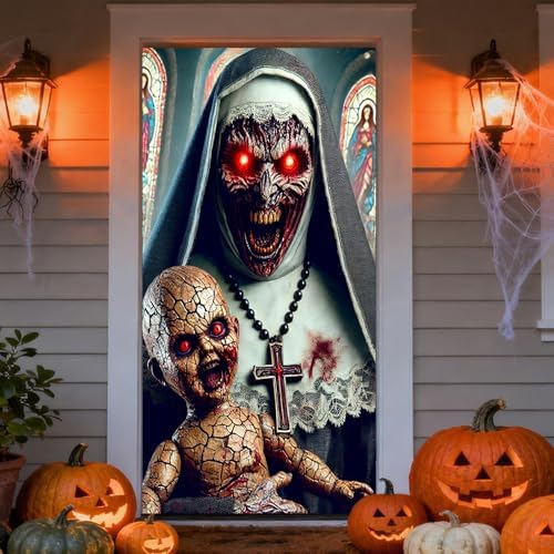 IVN Halloween Creepy Nun Doll Door Cover Decorations 35x71 Inch - Image 5