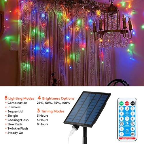 Solar Christmas Lights Outdoor Waterproof Christmas Decorations Curtain Lights 320LED 29.5ft 60 Drops, Solar Powered Rechargeable Fairy Lights for Party, Holiday, Wedding Decorations(Multicolor) - Image 3