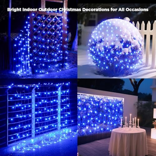 Led Net Lights Christmas Lights Outdoor 200Leds 9ft x 6ft Upgraded Blue Christmas Net Lighting, Waterproof 5mm LED Wide Angle Outdoor Indoor Mesh Net Light for Trees, Bushes, Shrubs Decorations - Image 6