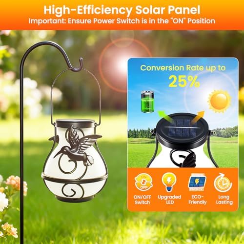 2 Pack Solar Lanterns Outdoor Flickering Flame Hummingbird Design - Image 3