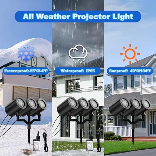 Christmas Projector Lights Outdoor, 2025 Upgraded Triple Head Snowflake Projector High Brightness, Led Dynamic Rotating Snowfall Projection IP65 Waterproof with 16.4ft Cord for Yard Houses Party Decor - Image 6