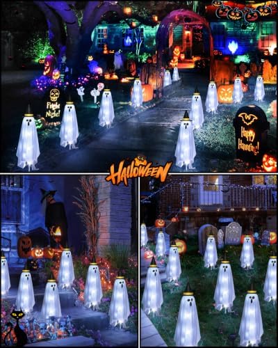 Halloween Decorations Solar Ghost Lights Outdoor, 6-Packs Solar Garden Spooky Decorations Lights, Light up Floating Scary Ghosts Decorations, Lights Yard, Pathway,Haunted House Party Decor - Image 4