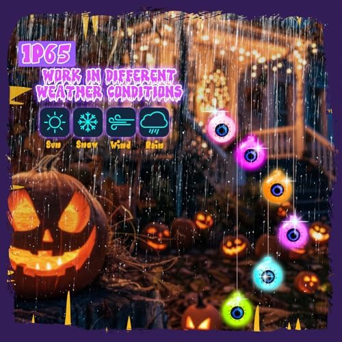 GlikCeil Halloween Solar Wind Chimes 27.5Inch Halloween Decorations Outside Waterproof Hanging LED for Yard, Porch, Patio, Party, Color Changing Lights(Eyeball) - Image 5