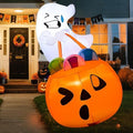 Joiedomi 5 FT Tall Halloween Inflatables Outdoor Decorations, Inflatable Cute Ghost Halloween Decor Outdoor, Blow Up Ghost Lift Pumpkin Candy Bag with Build-in LEDs for Yard Decorations by Joiedomi