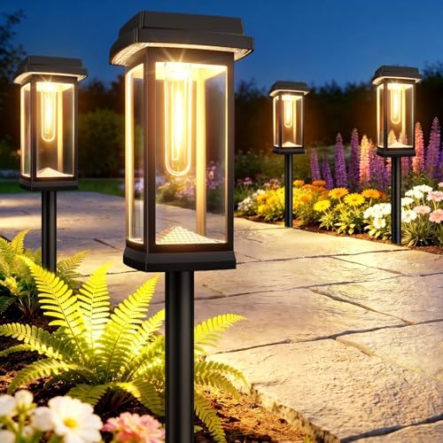 Solar Pathway Lights Outdoor, 4 Pack Upgraded Solar Garden Lights Solar Powered, Solar Lights Outdoor Waterproof IP65, 15 Hours Outdoor Solar Lights for Yard Patio Landscape Walkway Driveway Decor by TuyLuxeHome