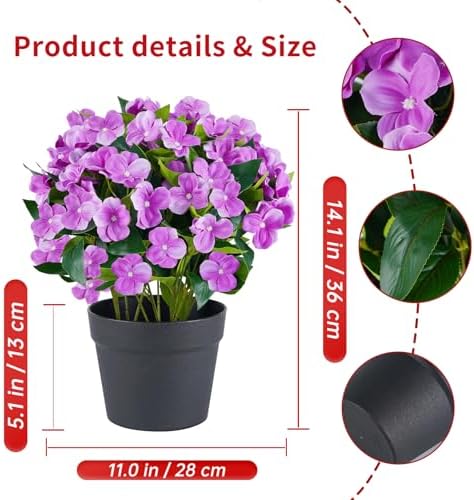 Artificial Impatiens Flowers in Pot for Outdoor 14 Inch Fake Plants - Image 2