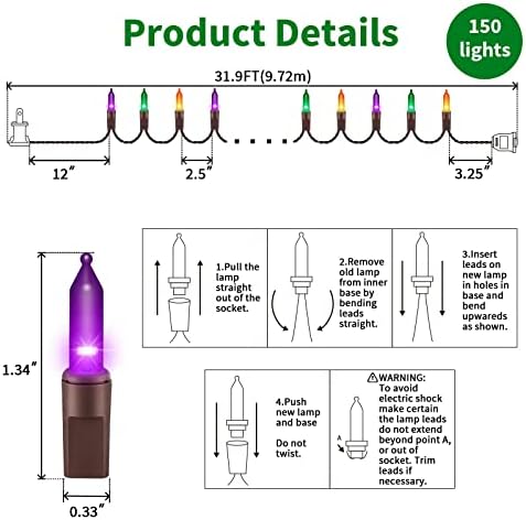 LAMPHOME Super-Bright Extendable Orange Purple and Green halloween Lights Decoration 150Lights 31.9ft UL Certified Mini Bulb String Lights Set for Outdoor Halloween Christmas Tree Garden Holiday Decor - Image 4