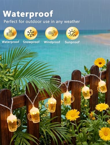 Beer Mug String Lights, 8.5FT 10 LED Summer Lights with UL Certified Plug, Waterproof Tropical Party Decorations for Patio, Warm White Hawaiian String Lights for Garden Backyard Bedroom Bar Decor - Image 2