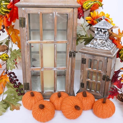 Winlyn Set of 6 Faux Fall Orange Crochet Pumpkins - Small Knit Foam Pumpkins for Rustic Farmhouse Decor, Harvest, Thanksgiving, Halloween, Autumn Table, Bowl, Tiered Tray, Mantel - Image 7