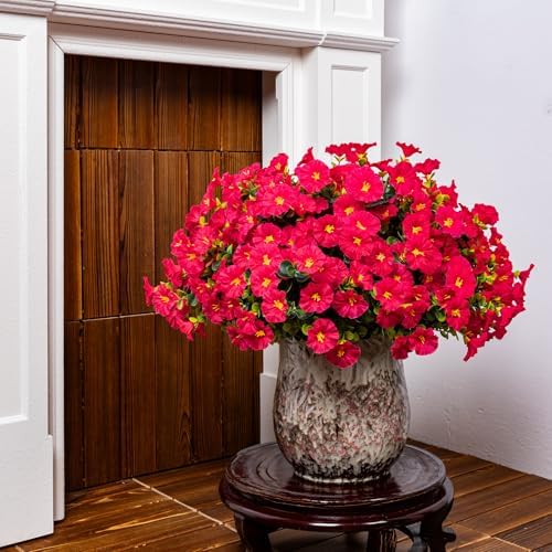 Artificial Faux Flowers for Outdoor 16 Bundles Fake Morning Glory,Rose Red - Image 5