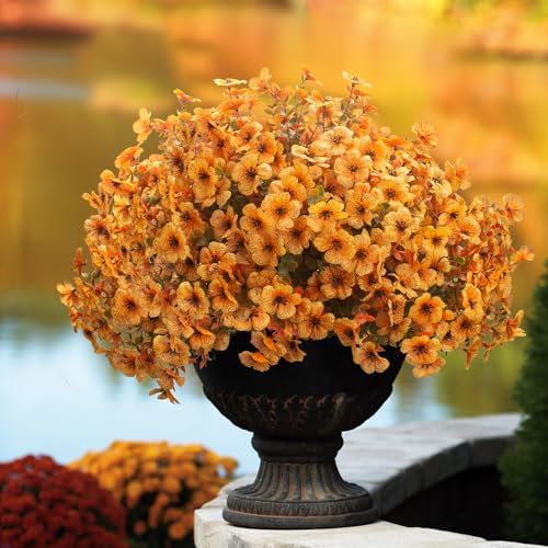 Grunyia 16 Bundles Artificial Fall Flowers UV Resistant Faux Greenery, All Weather Outdoor Autumn Decor for Thanksgiving Christmas Wedding Home Garden Fireplace Party Décor (Fall Orange Yellow) - Image 2