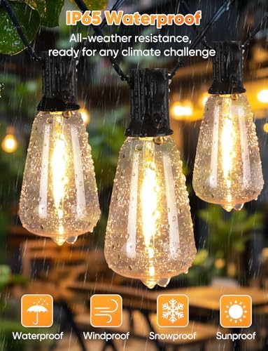 Brightever 50FT Outdoor String Lights with Remote, LED String Lights for Outside with 16 Shatterproof ST38 Vintage Edison Bulbs, 3 Modes 2 Timer Dimmable Outside Lighting for Patio, Gazebo, Deck, Yard - Image 6