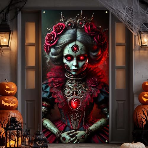 IVN Halloween Rose Crown Skull Doll Door Cover Decorations 35x71 Inch - Image 2