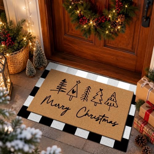 Tinideya 2 Pcs Merry Christmas Layered Doormat Set, Black White - Image 3