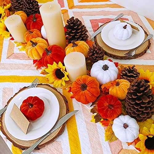 Winlyn Set of 16 Assorted Faux Small Rustic Harvest Decorative Pumpkins Velvet Fabric Foam Pumpkins in Rust Orange White for Farmhouse Fall Wedding Thanksgiving Centerpiece Table Mantel Décor - Image 4
