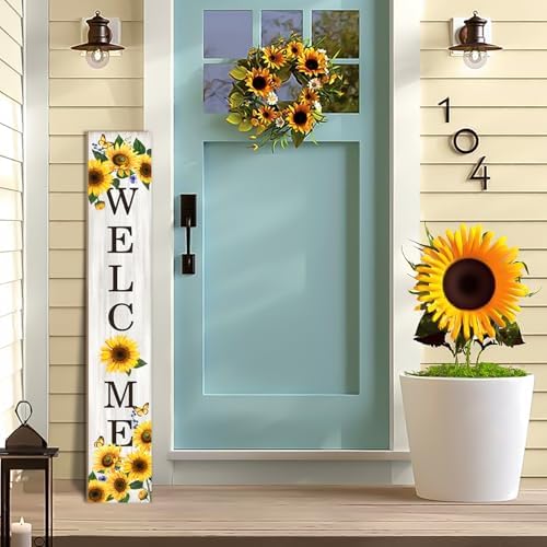 Sunflower Porch Sign Welcome Sign For Front Porch Summer Sunflowers Home Decor Sunshine Welcome Sign for Indoor Outdoor Garden Wooden Vertical Sign For Patio Front Door Porch Wall Yard - Image 2
