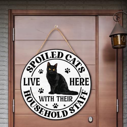 Black Cat Wood Hanging Sign for Front Door, Cat Gifts House Welcome Sign - Image 3