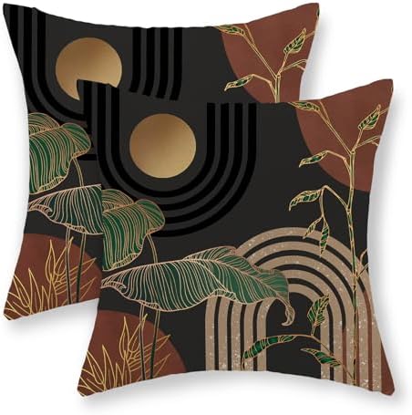 Boho Pillow Covers 20x20 Set of 2 Grey Rust Brown Mid Century Throw Pillows Outdoor Gold Green Leaf Tropical Decorative Pillowcase Bohemian Abstract Farmhouse Cushion Case for Couch Sofa Decor by JEFERSO