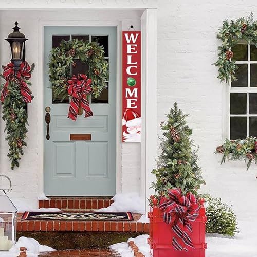 Christmas Welcome Porch Sign Decor Santa Wooden Hanging Sign Door Porch Standing Decorative Signs Plaques for Front Door Farmhouse Outdoor Indoor Welcome Sign Wall Craft Decor 47.2"H - Image 7