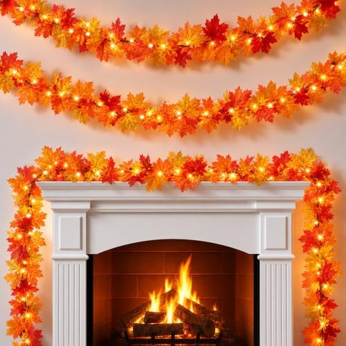 Fall Decorations for Home 9FT Plug in Fall Garland with Lights Halloween Decorations 50 Orange Bulbs, Connectable Fall Lights for Indoor Outdoor Halloween Harvest Thanksgivings Decorations(3 Packs) by DIRNUN