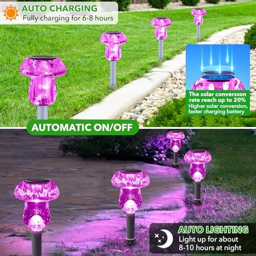 Solar Lights Outdoor, 16 Pack Mushroom Lights Outside Waterproof, Solar Powered LED Lighting for Garden, Yard, Landscape, Path, Pathway, Lawn, Walkway, Driveway, Backyard Halloween Decor (Purple) - Image 3