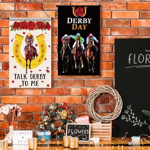 Tegeme 3 Pcs Derby Day Door Banner Derby Day Hanging Flag Decor Roses Horse Racing Festival Door Hanger Sign for Holiday Party Outdoor Indoor Home - Image 4