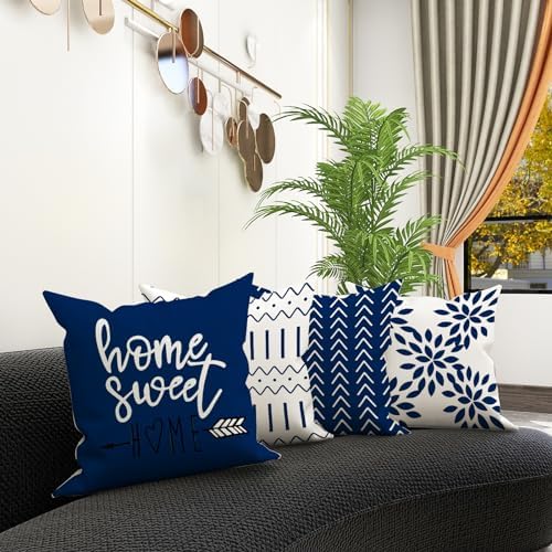 YCOLL Pillow Covers 12x20 Set of 4, Modern Sofa Throw Pillow Cover, Decorative Outdoor Linen Fabric Pillow Case for Chair Sofa Couch Bed Car, Dark Blue - Image 6