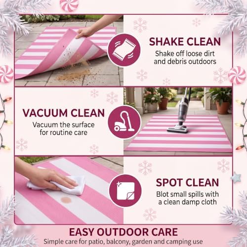 Duraaamo Christmas Pink Striped Rug 3' x 5' for Candyland Outdoor Decor - Image 4