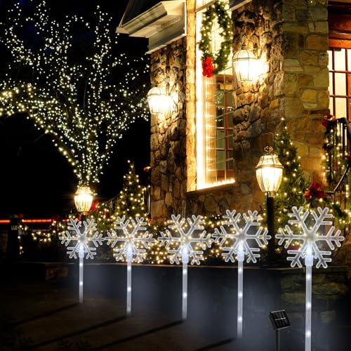 Christmas Outdoor Decorations, Snowflake Pathway Lights, 5 Pack - Image 4