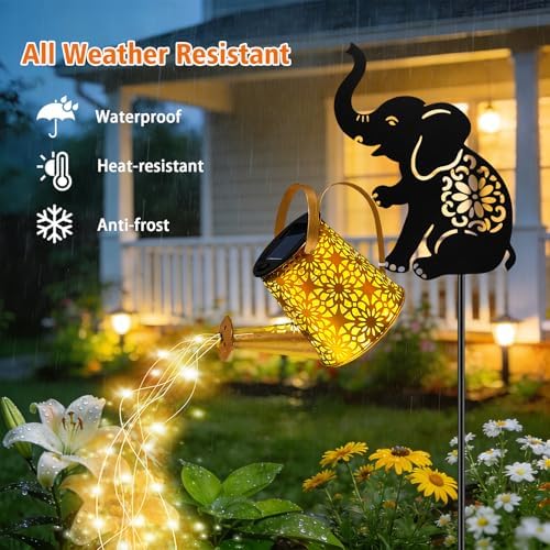 Solar Watering Can Lights, Elephant Hanging Lantern Solar Lights Outdoor, Birthday Gifts for Mom Women Mother's Day, Waterproof Garden Decor Outside Patio Yard Pathway Backyard, 2 Pack - Image 3