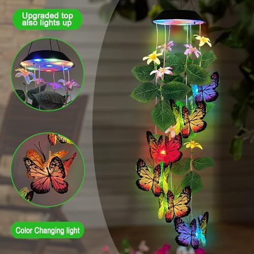 Solar Wind Chimes Outdoor,Colorful Butterfly & Color Changing LED Mobiles - Image 6