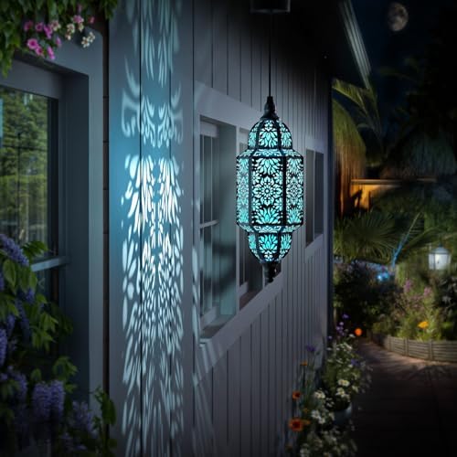 Twinkya 2 Pack Hanging Solar Lights Outdoor Garden Decorative Solar Lantern Waterproof Metal Moroccan Outdoor Decorations for Patio Pathway Yard Porch Backyard Garden Decor (Black, 2 Pack) - Image 6