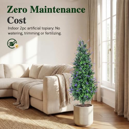 PATIO CHOICE 3ft Artificial Topiary Trees with Lavender Set of 2 Outdoor Faux Plants Artificial Realistic Fake Bushes Decorations for Outdoor Front Porch Garden (Lavender, 36in) - Image 6
