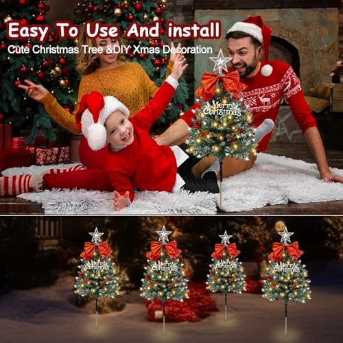Christmas Tree Solar Pathway Lights Outdoor Decor, 8 Pack, Snowy - Image 5