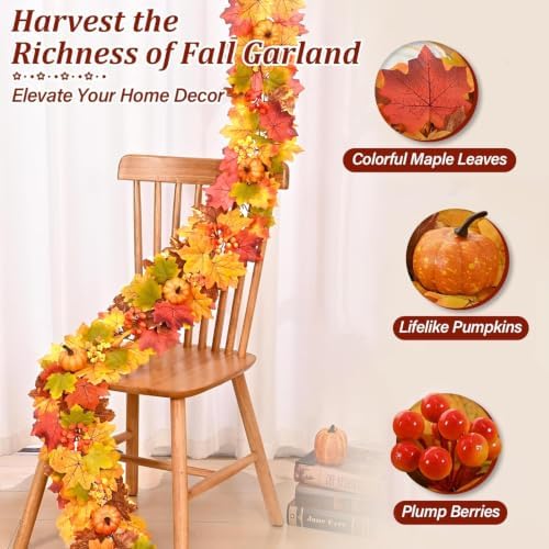 2 Pcs 6 FT Fall Garland for Mantle, Fall Decorations for Home - Image 3