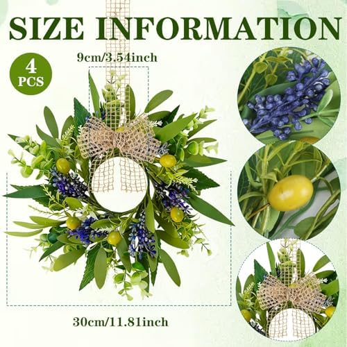 4 PCS Green Eucalyptus Olive Swag Wreaths for Pillars Spring Summer Greenery Kitchen Cabinet Wreaths Mini Green Boxwood Leaves Wreath with Ribbon for Front Door Porch Wall Window Farmhouse Decoration - Image 3