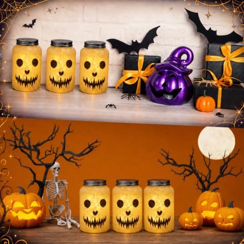 Qinyoung 12 Pcs Halloween Crafts Skeleton Demon Mason Jars with LED Light - Image 4