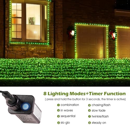 BlcTec Outdoor Christmas Lights 360 LED 9.8ft x 6.6ft Christmas Net Lights with 8 Modes, UL Certified, Timer, Connectable, Waterproof for Trees, Bushes, Shrub, Yard Outdoor Xmas Decorations, Green - Image 4