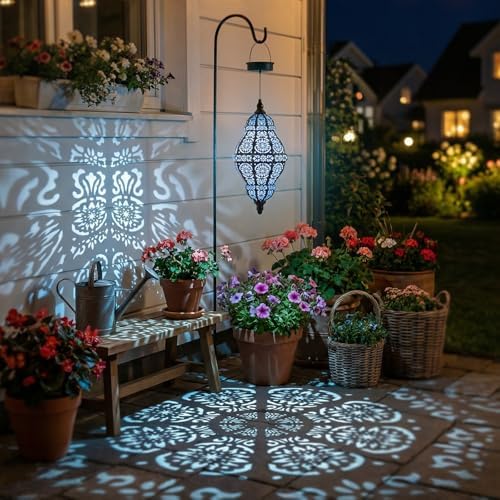 Twinkya Hanging Solar Lights Outdoor Garden Decor, Decorative Waterproof Plastic Moroccan Solar Lantern Lamp, Outside Decorations for Patio Yard Porch Backyard Decor, Gardening Gifts for Women Mom - Image 2